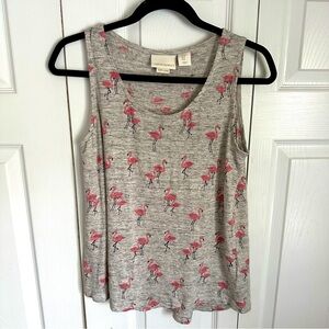 Cynthia Rowley Linen Womens Sleeveless Novelty Flamingo Top Sz M Resortwear